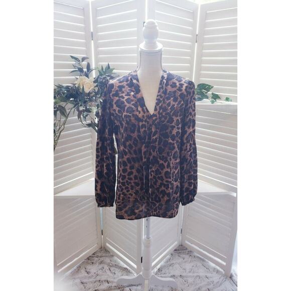 MICHAEL KORS CHEETA PRINT BALLOON SLEEVE BLOUSE SM - Picture 2 of 9